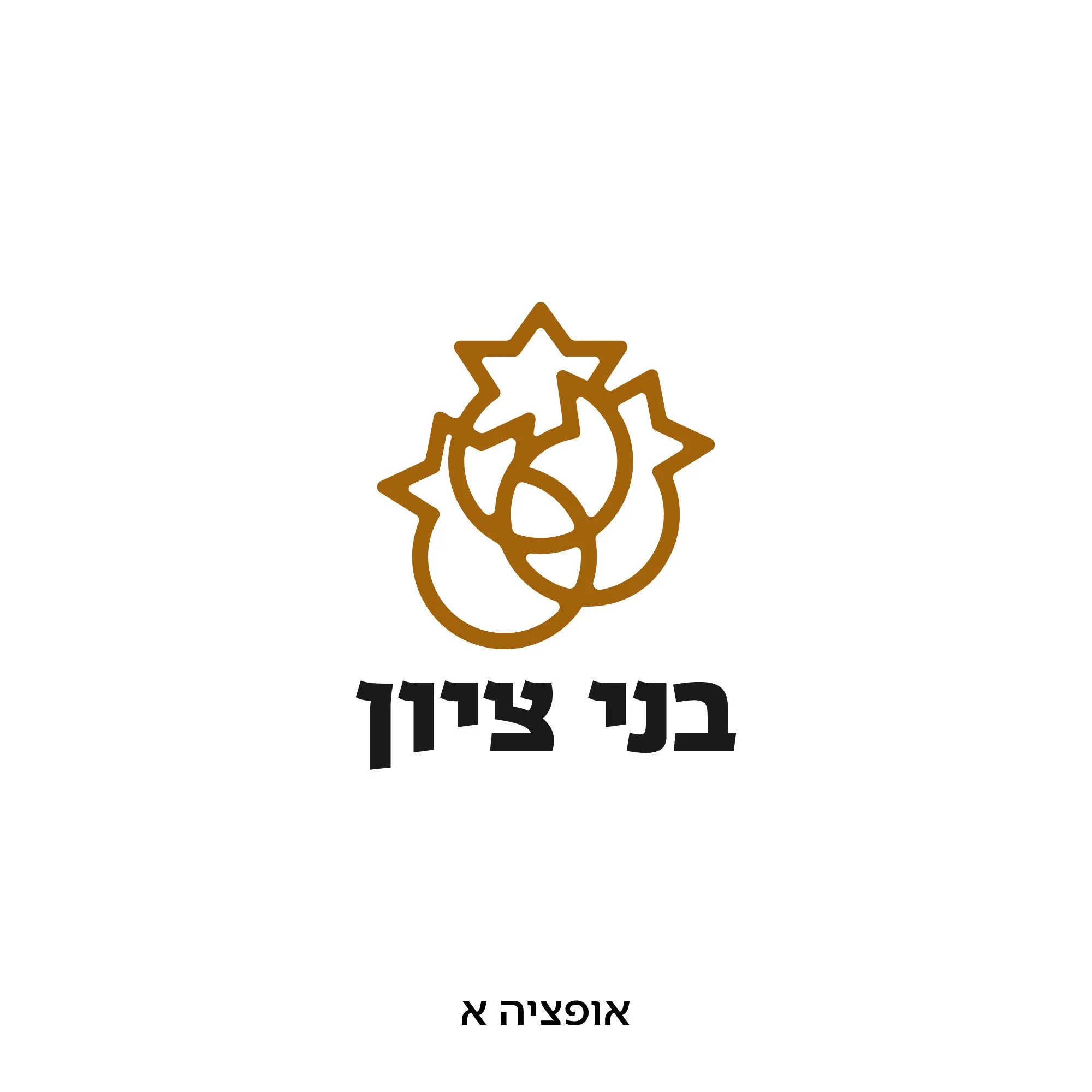 לוגו בני ציון אופציה א, רימונים וכוכבי דוד בקו מתאר חום