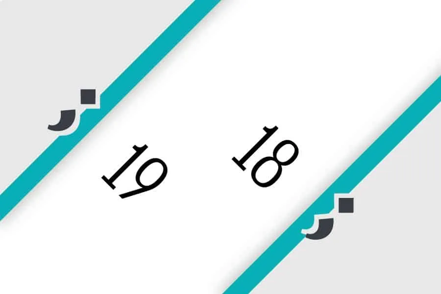 מספרי עמודים 18 ו-19 עם פס טורקיז וסמל נקודה פסיק
